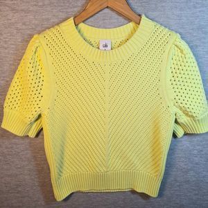Cabi Womens Beaming Sweater Short Sleeve Open Knit Neon Yellow Colorful #6410